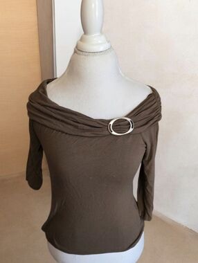 🌿 George Stretch Brown Off-Shoulder Top with Buckle Accent